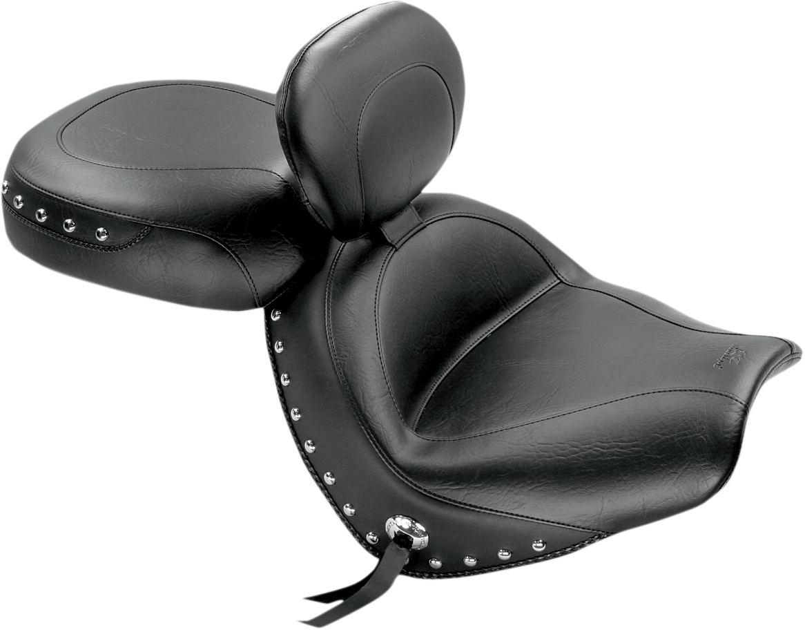 MUSTANG Seat - Wide Touring - With Driver Backrest - Two-Piece - Chrome Studded - Black w/Conchos 79560