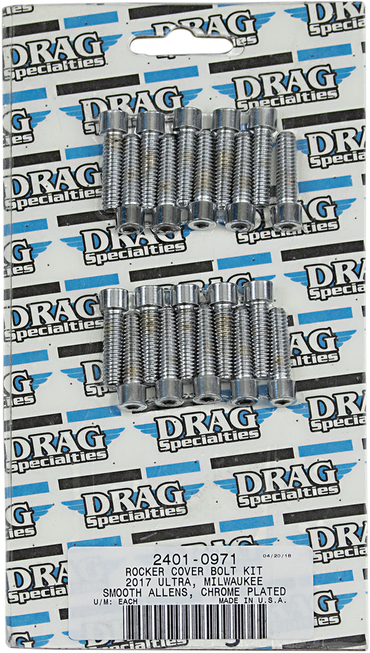 DRAG SPECIALTIES Rocker Cover Smooth Bolt Kit - Chrome - M8 MK777S