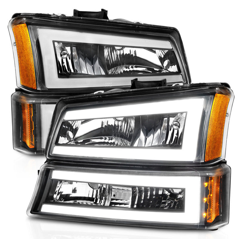 ANZO 2003-2006 Chevrolet Silverado 1500 Crystal Headlights w/ Light Bar Black Housing 111501