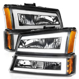 ANZO 2003-2006 Chevrolet Silverado 1500 Crystal Headlights w/ Light Bar Black Housing 111501