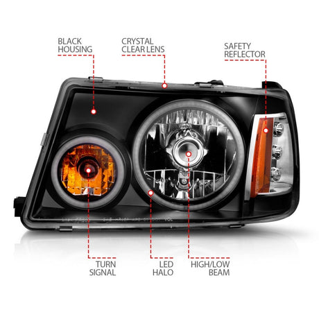 ANZO 2001-2011 Ford Ranger Projector Headlights w/ Halo Black (CCFL) 1 pc 111152