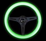 NRG Classic Wood Grain Steering Wheel (350mm) Glow-N-The-Dark Green Grip w/Black 3-Spoke Center ST-015BK-GL
