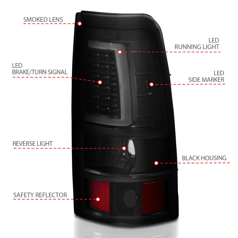 ANZO 2003-2006 Chevy Silverado 1500 LED Taillights Plank Style Black w/Smoke Lens 311334