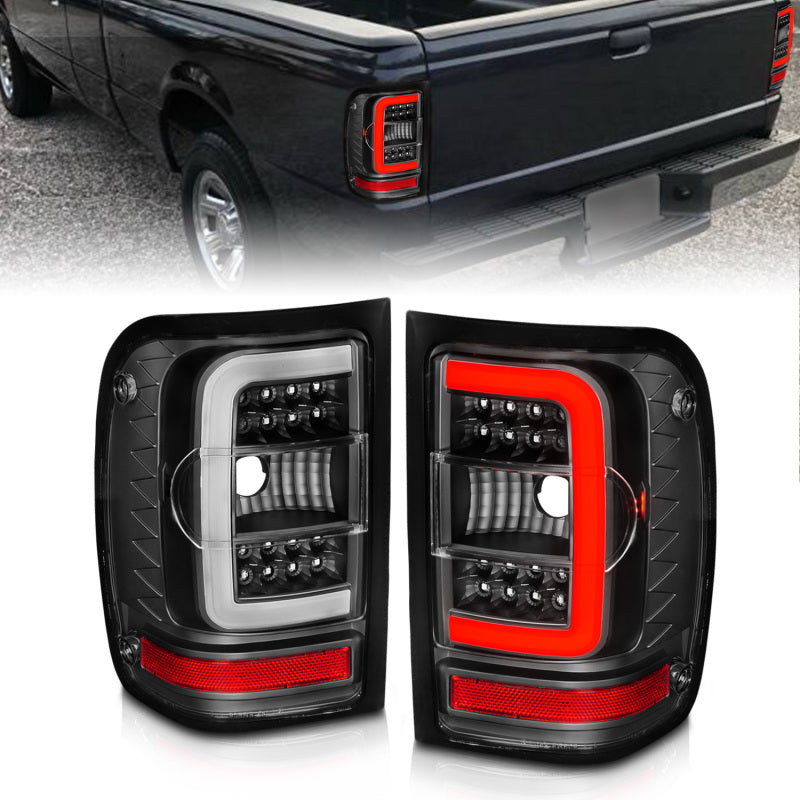 ANZO 2001-2011 Ford  Ranger LED Tail Lights w/ Light Bar Black Housing Clear Lens 311390