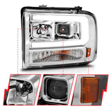 ANZO 99-04 Ford F250/F350/F450/Excursion (excl 99) Projector Headlights - w/Light Bar Chrome Housing 111552