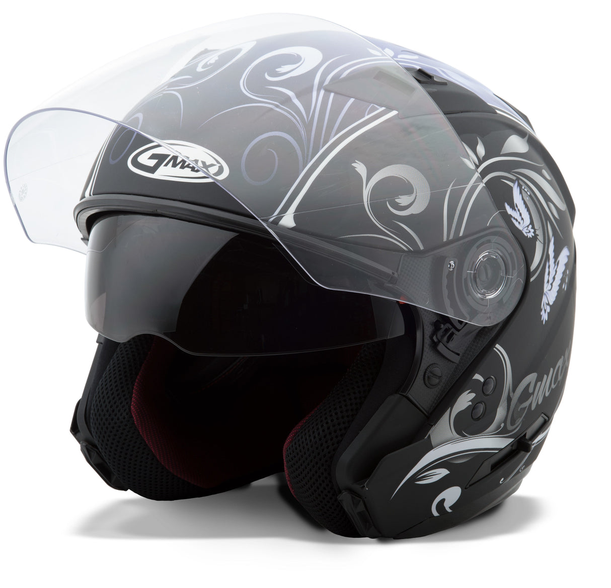 GMAX Of-77 Open-Face Butterflies Helmet Matte Black/Purple Md G3772215 TC-22F