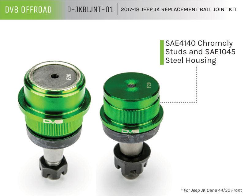 DV8 Offroad 07-18 Jeep Wrangler JK Replacement Ball Joint Kit - Dana 30/44 D-JKBLJNT-01
