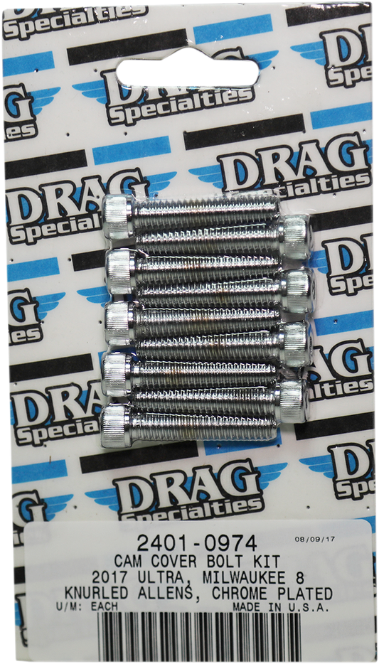 DRAG SPECIALTIES Camshaft Cover Knurled Bolt Kit - Chrome - M8 MK779