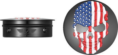 FIGURATI DESIGNS Swing Arm Covers - Red/White/Blue Flag Skull - Custom - Black FD25-AFSKULL-BK