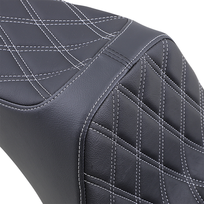 DRAG SPECIALTIES Predator III Seat - Double Diamond - Black w/ Silver Stitching - Softail '06-'17 8021439