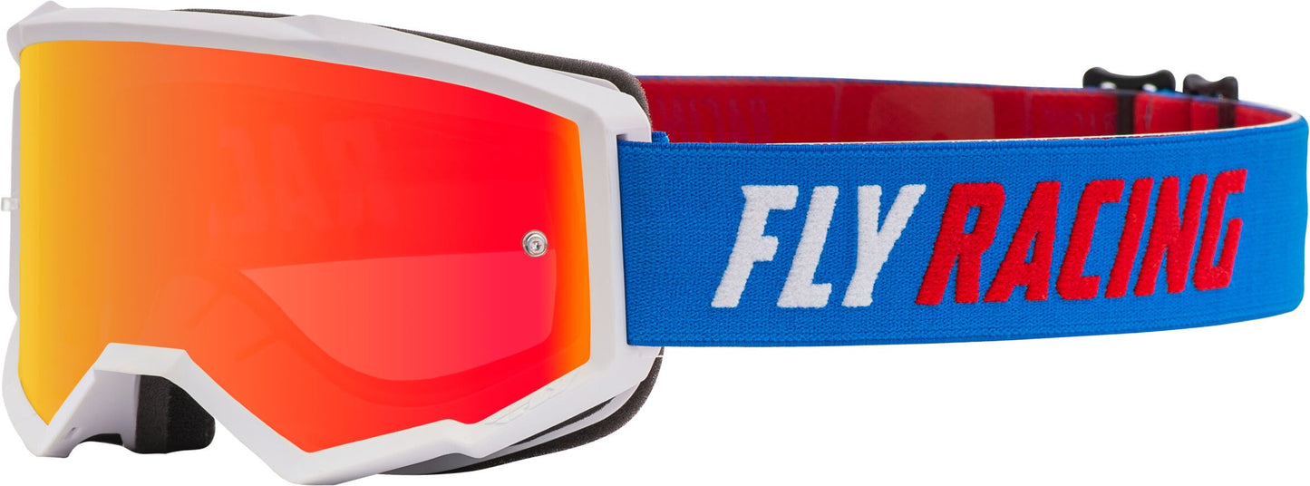 FLY RACING Zone Youth Goggle Blue/Wht/Red W/Red Mirror/Smoke Lens W/Post FLC-035