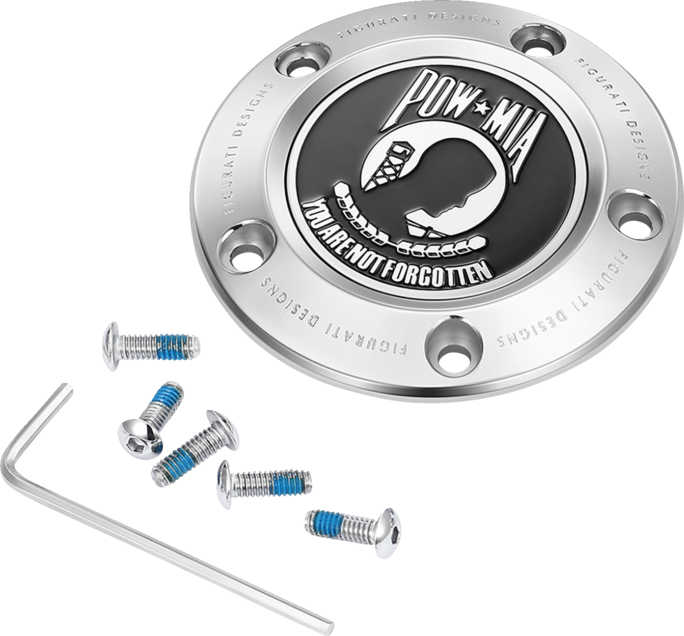 FIGURATI DESIGNS Timing Cover - 5 Hole - POW MIA - Stainless Steel FD50-TC-5H-SS