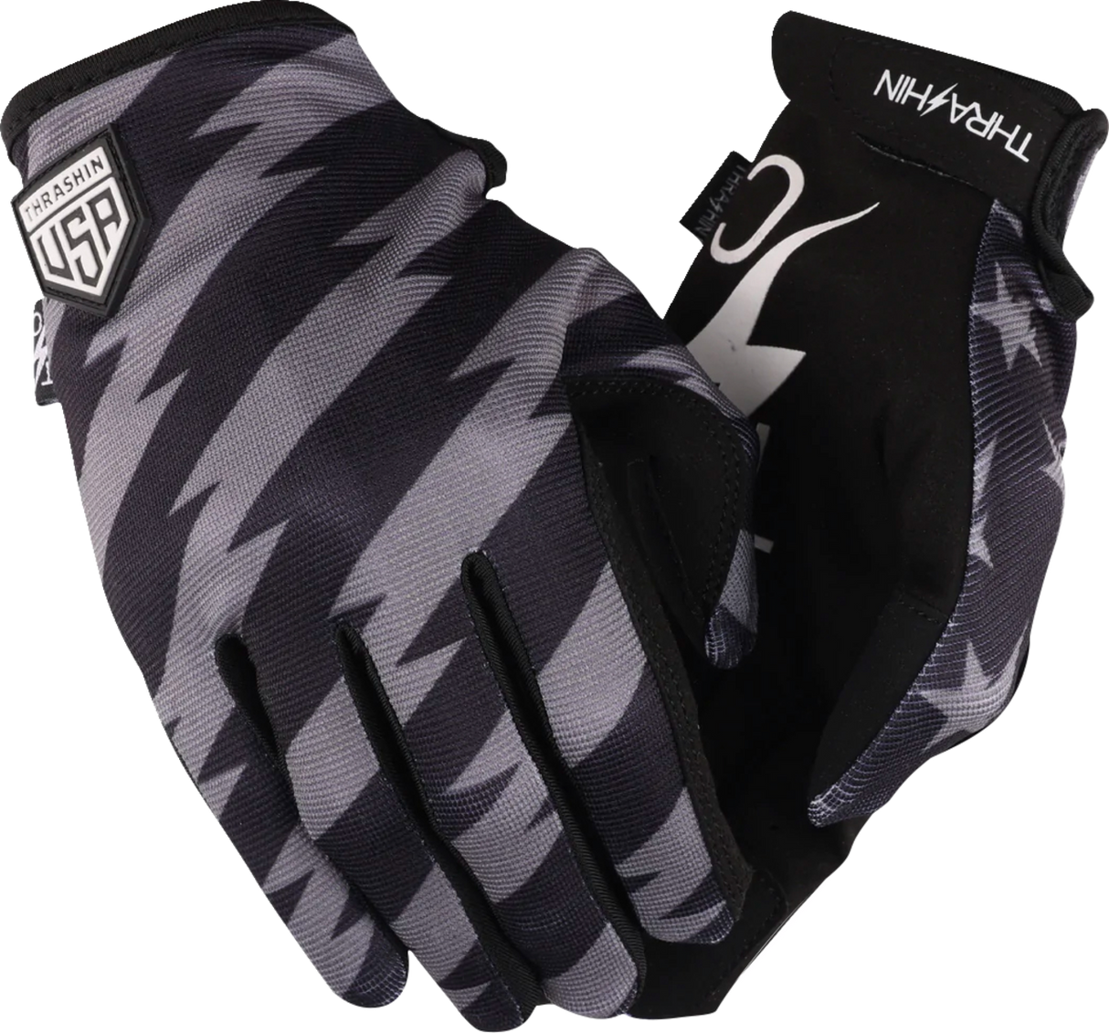 THRASHIN SUPPLY CO. Stars & Bolts Stealth Gloves - Black/Gray - Large SV1-13-10