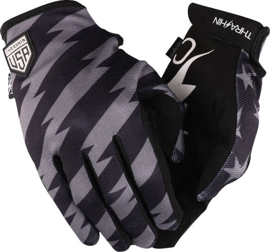 THRASHIN SUPPLY CO. Stars & Bolts Stealth Gloves - Black/Gray - Large SV1-13-10