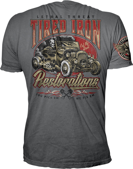 LETHAL THREAT Vintage Velocity Tired Iron Restorations T-Shirt - Gray - Large VV40174L