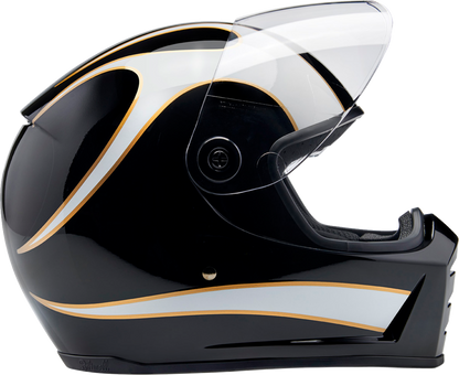 BILTWELL Lane Splitter Helmet - Gloss Black/White Flames - Large 1004-570-504