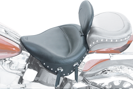 MUSTANG Wide Solo Seat - With Backrest - Black - Studded W/Concho - Softail '84-'99 79104