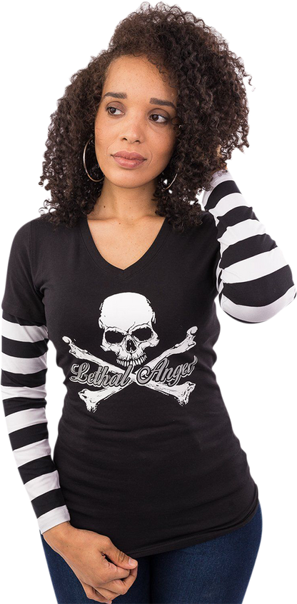 LETHAL THREAT Women's Long-Sleeve Stripe T-Shirt - Black/White - Medium LA20645M