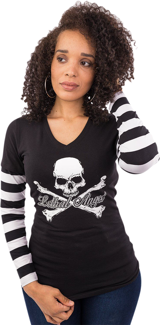 LETHAL THREAT Women's Long-Sleeve Stripe T-Shirt - Black/White - Large LA20645L