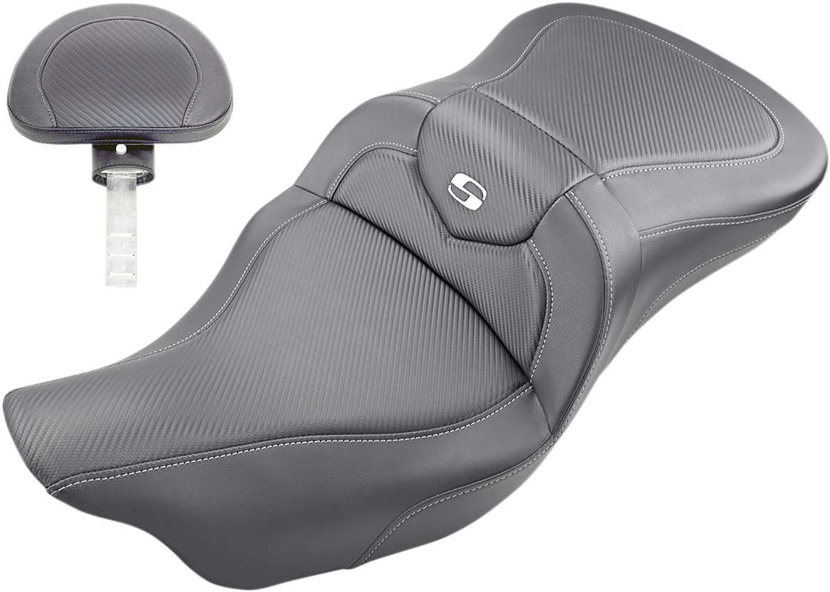SADDLEMEN Roadsofa Seat - Carbon Fiber - with Backrest - Black - '09-'23 FLHTCUTG 808-07B-185TBR