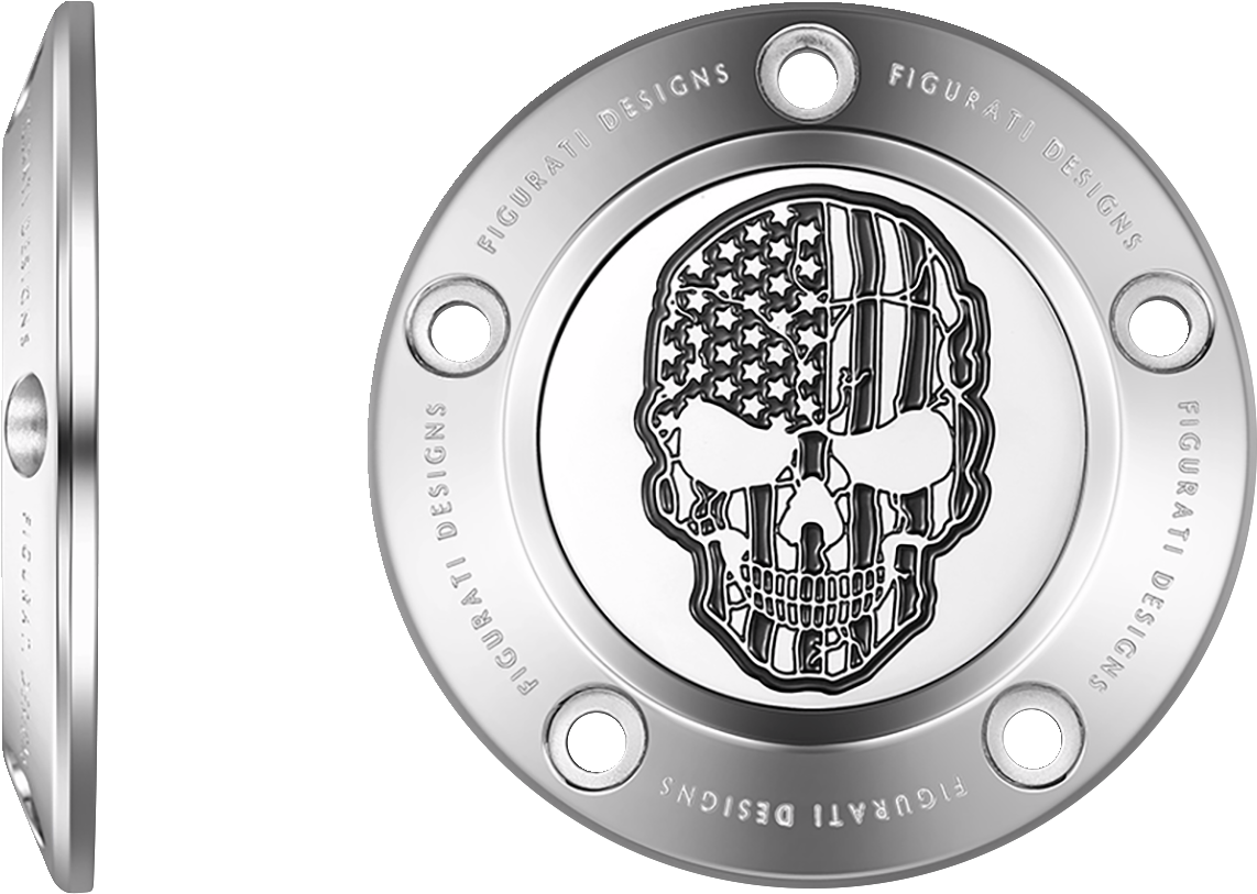 FIGURATI DESIGNS Timing Cover - 5 Hole - Skull - Contrast Cut - Stainless Steel FD27-TC-5H-SS