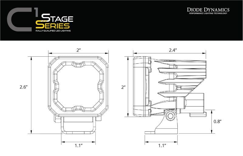 Diode Dynamics Stage Series C1 LED Pod - Yellow SAE Fog Standard ABL (Pair) DD6848P