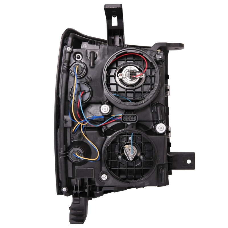 ANZO 14-15 Chevrolet Silverado 1500 Projector Headlights w/ Plank Style Switchback Black w/ Amber 111412