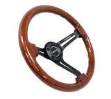 NRG Reinforced Steering Wheel (350mm / 3in. Deep) Brown Wood w/Blk Matte Spoke/Black Center Mark RST-018BR-BK