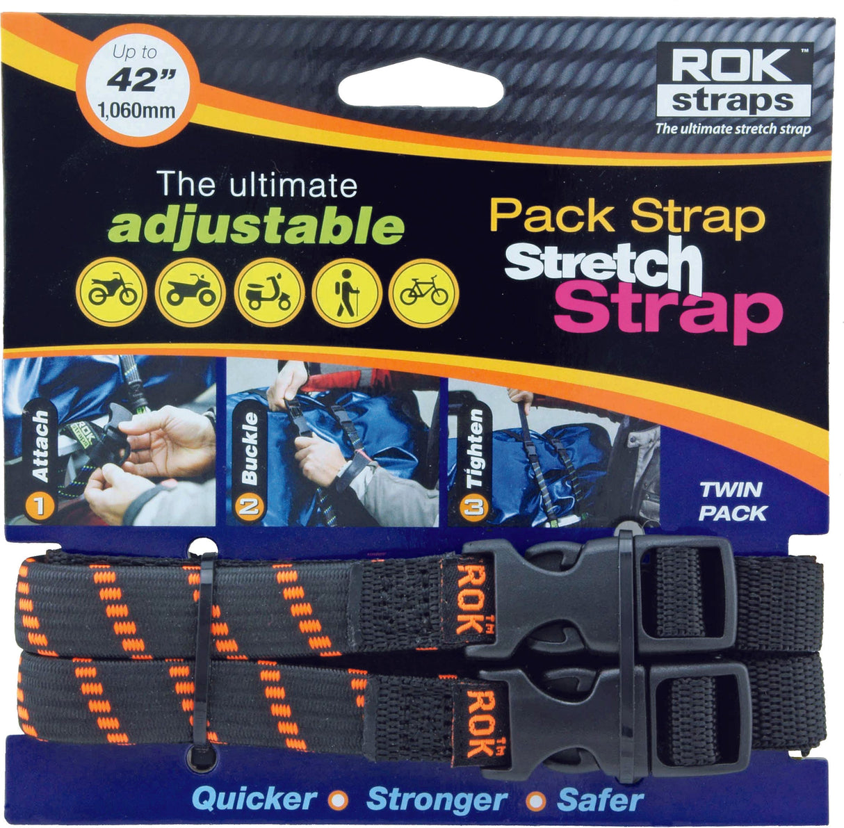 ROKSTRAPS Pack Strap Black/Orange 12"X42"X5/8" ROK10306