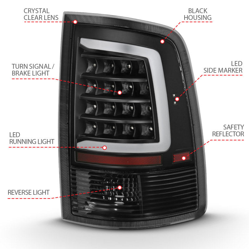ANZO 2009-2018 Dodge Ram 1500 LED Taillight Plank Style Black w/Clear Lens 311318