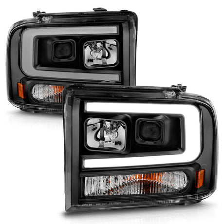 ANZO 99-04 Ford F250/F350/F450/Excursion (excl 99) Projector Headlights - w/ Light Bar Black Housing 111551