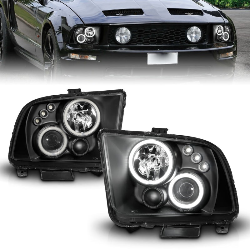 ANZO 2005-2009 Ford Mustang Projector Headlights w/ Halo Black 121166