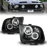 ANZO 2005-2009 Ford Mustang Projector Headlights w/ Halo Black 121166
