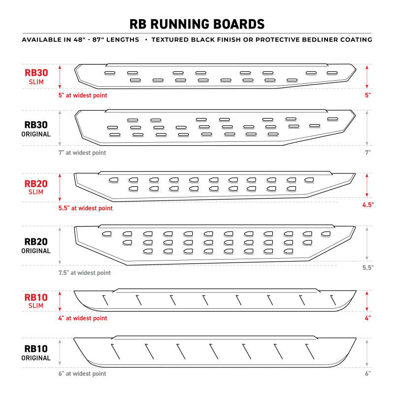 Go Rhino RB10 Slim Running Boards - Universal 87in. - Tex. Blk 630087SPC