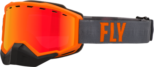 FLY RACING Focus Snow Goggle Grey/Orange W/ Red Mirror/Rose Lens 37-50084