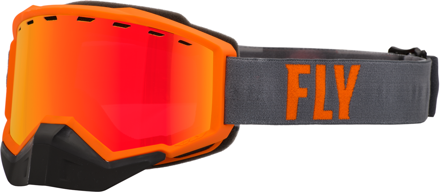 FLY RACING Focus Snow Goggle Grey/Orange W/ Red Mirror/Rose Lens 37-50084