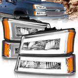 ANZO 2003-2006 Chevrolet Silverado 1500 Crystal Headlights w/ Light Bar Chrome Housing 111502