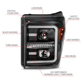 ANZO 2011-2016 Ford F250 Projector Headlights w/ Plank Style Switchback Black w/ Amber 111406