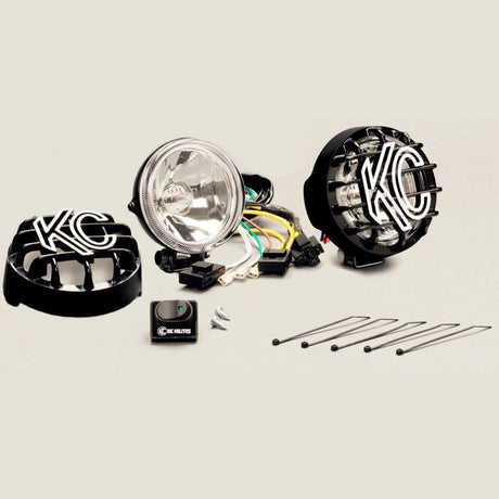 KC HiLiTES Rally 400 4in. Round Halogen Light 55w Spread Beam (Pair Pack System) - Black 490