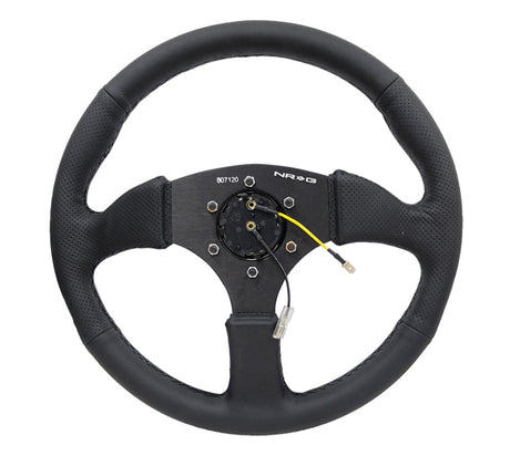 NRG Reinforced Steering Wheel (350mm / 2.5in. Deep) Blk Leather Comfort Grip w/5mm Matte Blk Spokes RST-023MB-R