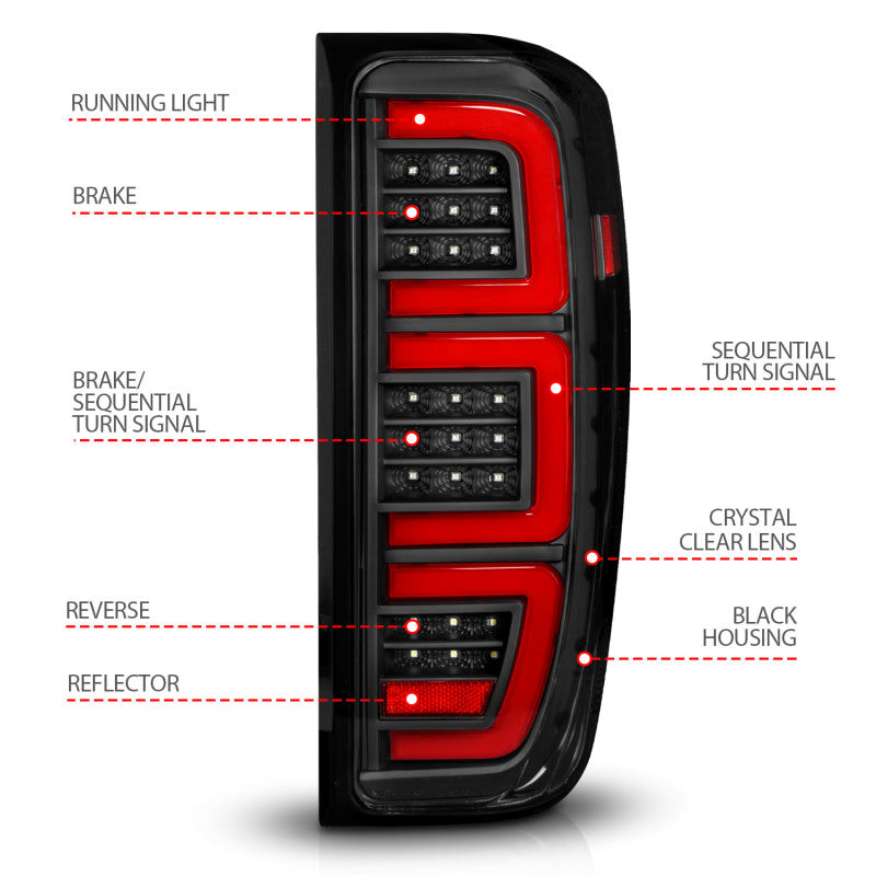 Anzo 19-23 GMC Sierra 1500/2500HD/3500HD Black Replacement Full LED Bar Tail Light 311457