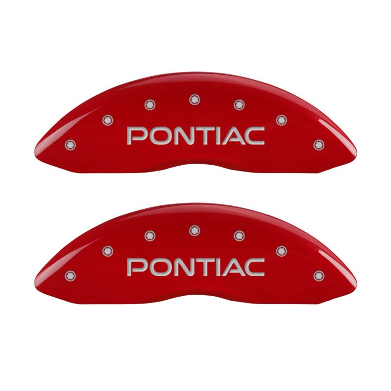 MGP 4 Caliper Covers Engraved Front Pontiac Engraved Rear G8 Red finish silver ch 18011SPG8RD