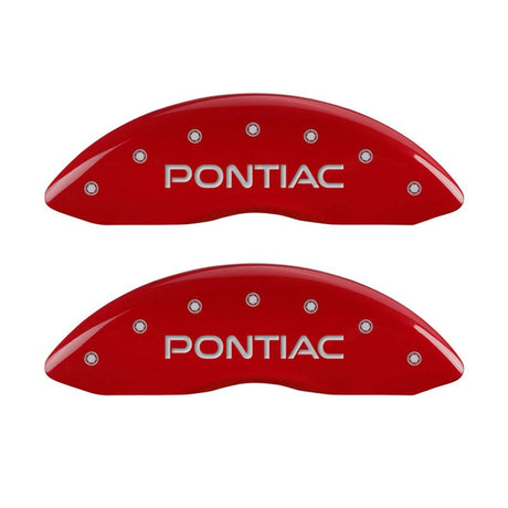 MGP 4 Caliper Covers Engraved Front Pontiac Engraved Rear G8 Red finish silver ch 18011SPG8RD