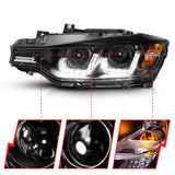 ANZO 2012-2015 BMW 3 Series Projector Headlights w/ U-Bar Black 121504