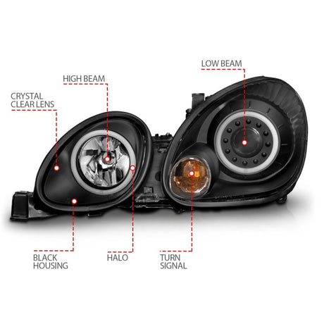 ANZO 1998-2005 Lexus Gs300 Projector Headlights w/ Halo Black 121144