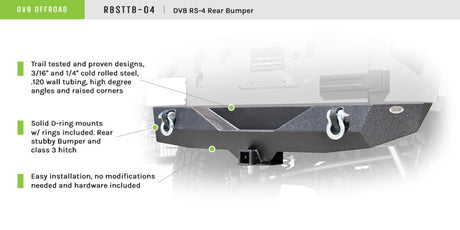 DV8 Offroad 07-18 Jeep Wrangler JK Steel Mid Length Rear Bumper RBSTTB-04