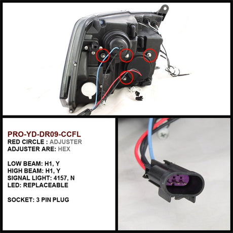 Spyder Dodge Ram 1500 09-14 Projector Headlights Halogen- CCFL Halo LED - Blk PRO-YD-DR09-CCFL-BK 5030320
