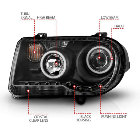 ANZO 2005-2010 Chrysler 300C Projector Headlights w/ Halo Black (CCFL) G2 121251