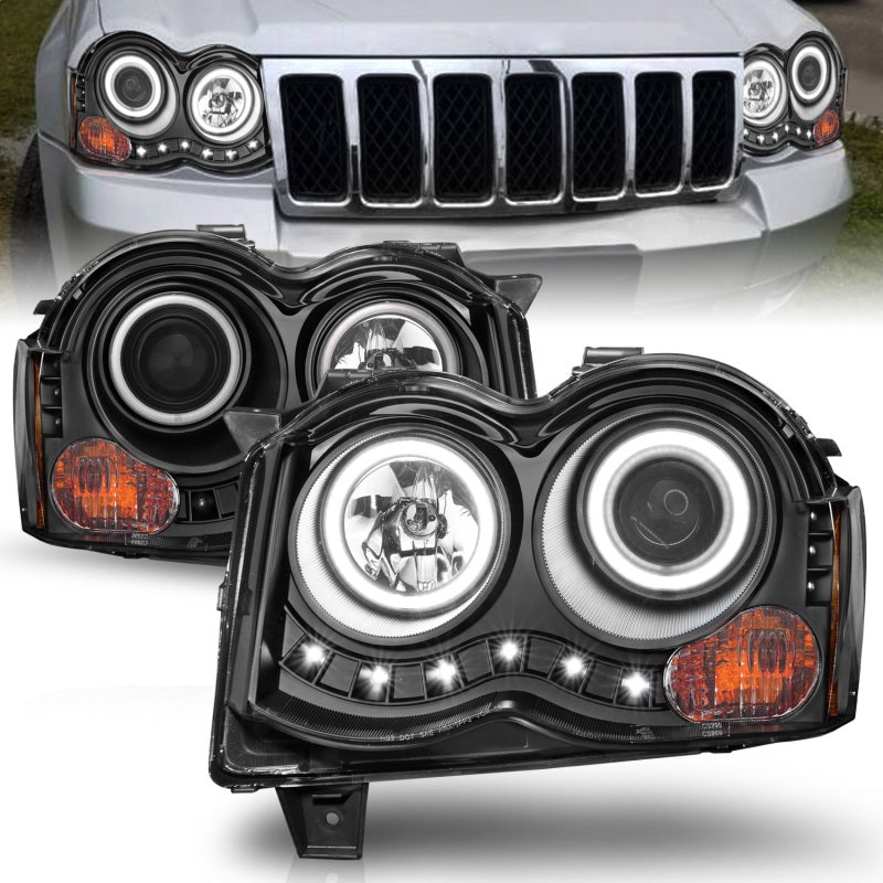ANZO 2008-2010 Jeep Grand Cherokee Projector Headlights w/ Halo Black (CCFL) 111213