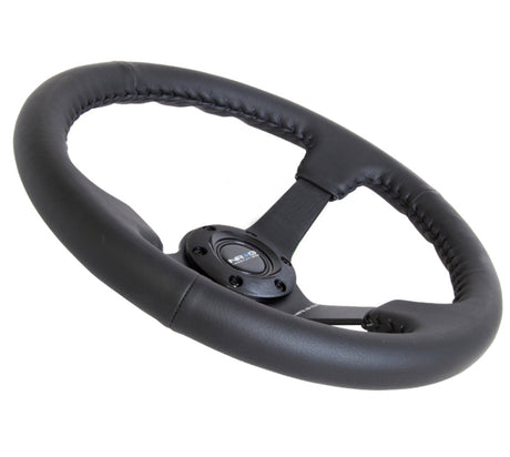NRG Reinforced Steering Wheel (350mm / 3in. Deep) Bk Leather w/Bk BBall Stitch (Odi Bakchis Edition) RST-036MB-R